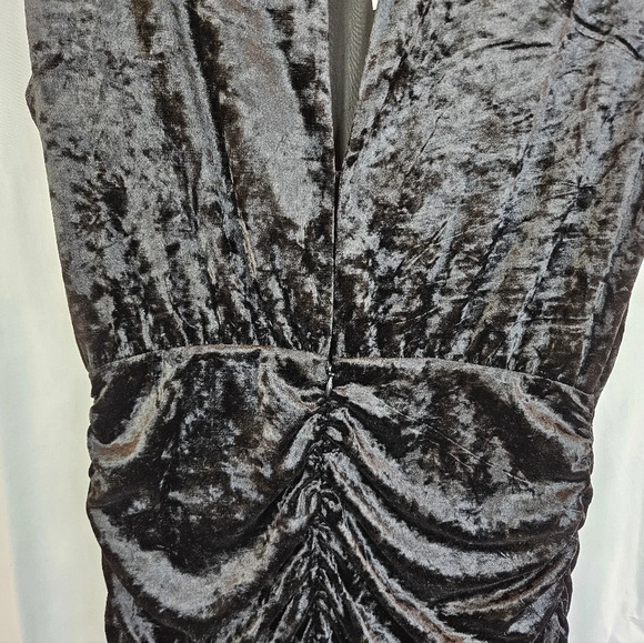 Ronny Kobo Adele Black Crushed Velvet High Neck Cinced Side Cocktail Dress - Picture 10 of 13